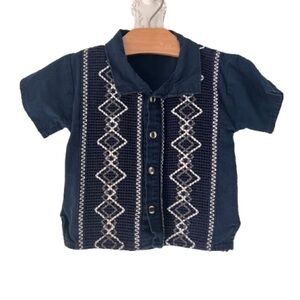 Children’s Vintage Baby Blue Boys Embroidered Button up Collared Hispanic Shirt